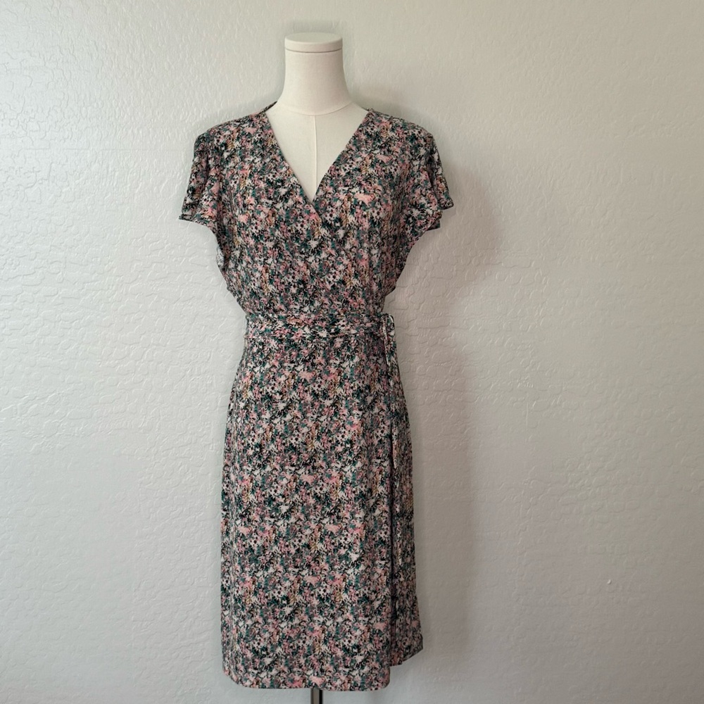 Nine West Black, Green and Pink Floral Midi Dress